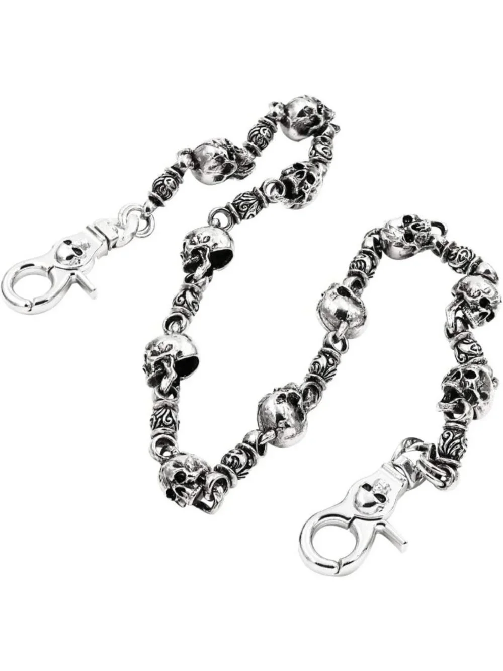 Heavy Skull Wallet Chain | Ethnic Biker Punk Key Chain for Jeans | Silver